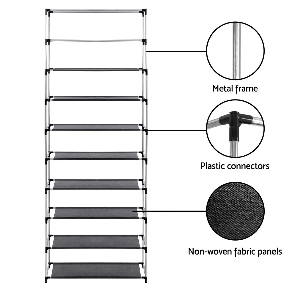 10-Tier Black Shoe Rack 27 Pairs, Sturdy Frame, Artiss