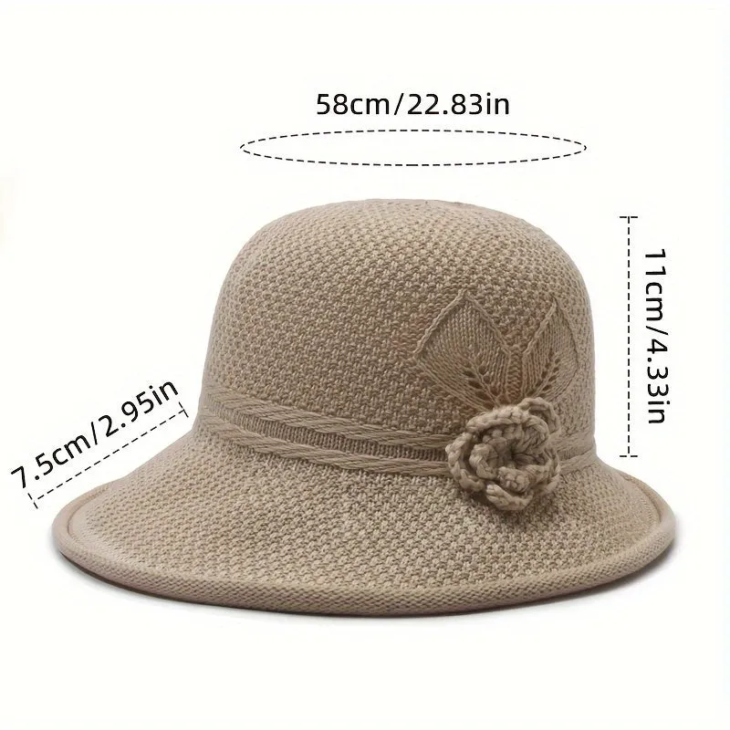 1pc Stylish Breathable Knitted Flower Bucket Hat - Lightweight, Foldable, Portable, Sunshade Outdoor Cap - Perfect Gift for Mom, Ideal for Summer, Beach, Gardening, Hiking, and Outdoor Activities