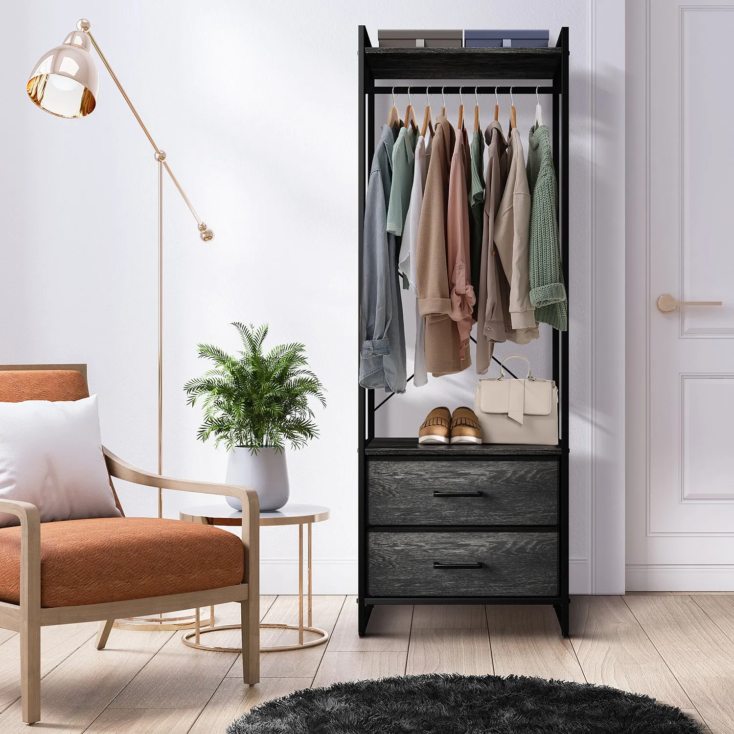 2 Drawer Tall Clothing Rack Storage