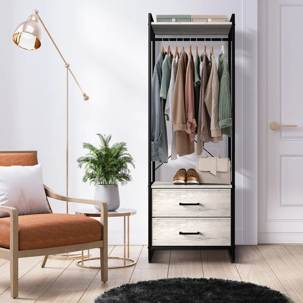 2 Drawer Tall Clothing Rack Storage