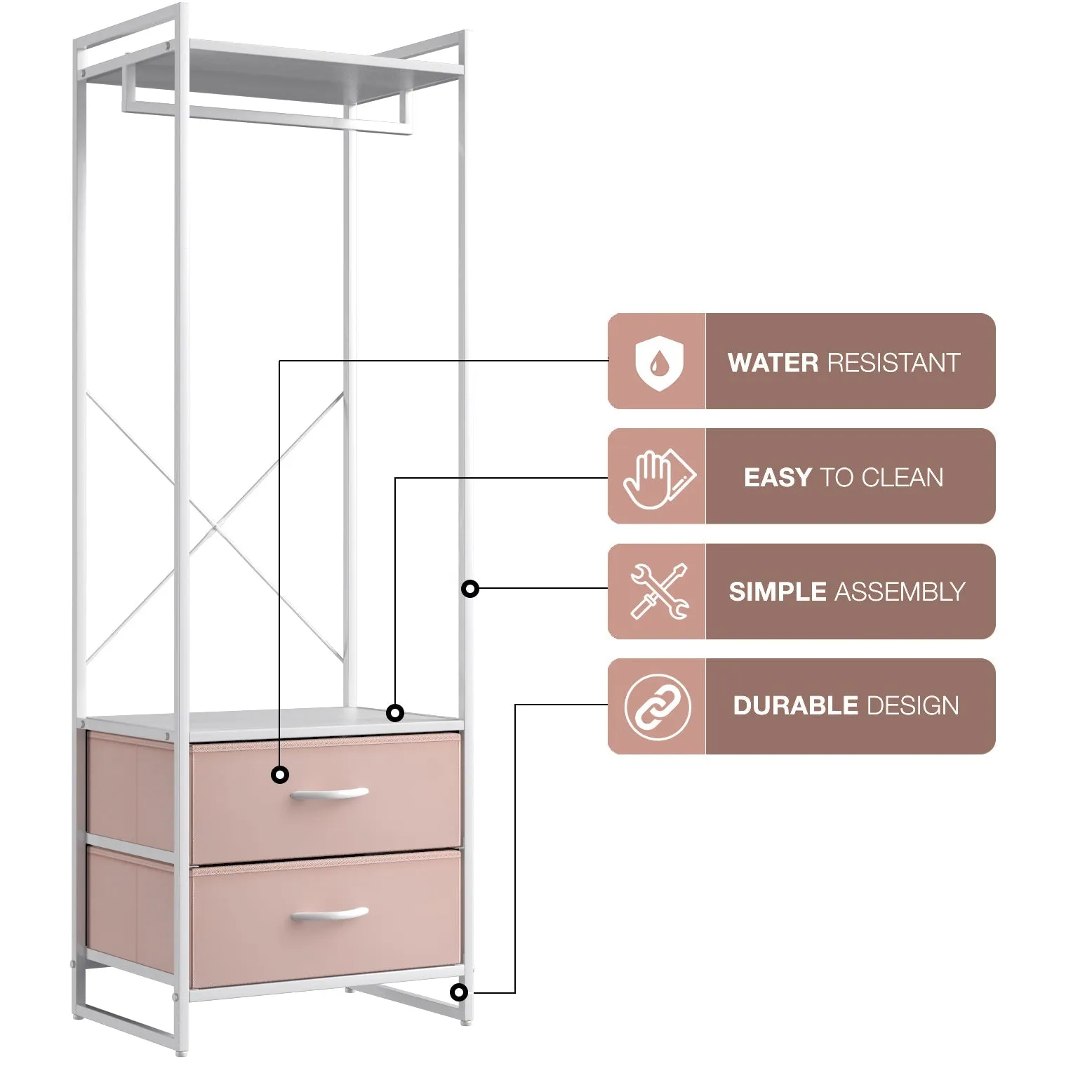 2 Drawer Tall Clothing Rack Storage