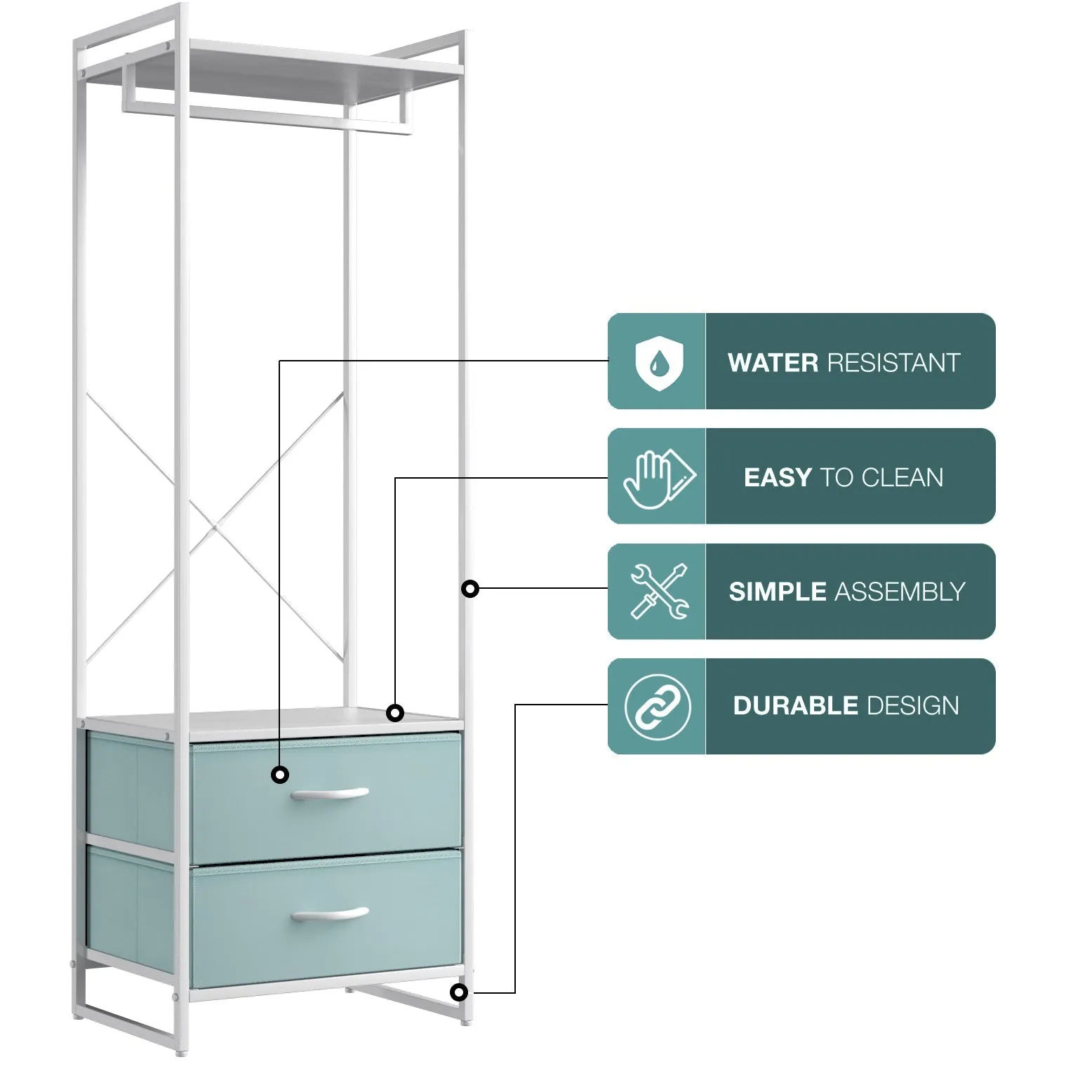 2 Drawer Tall Clothing Rack Storage