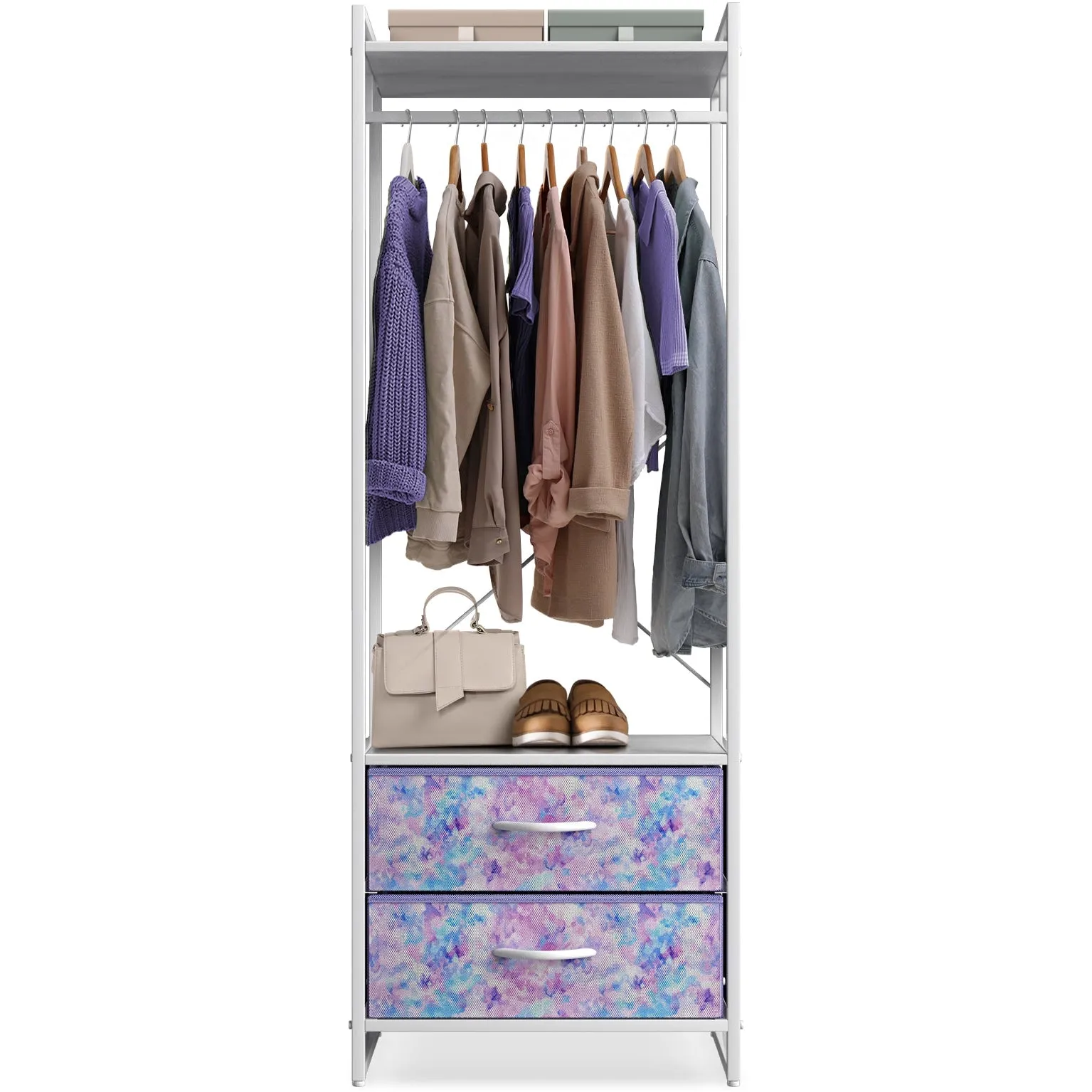 2 Drawer Tall Clothing Rack Storage