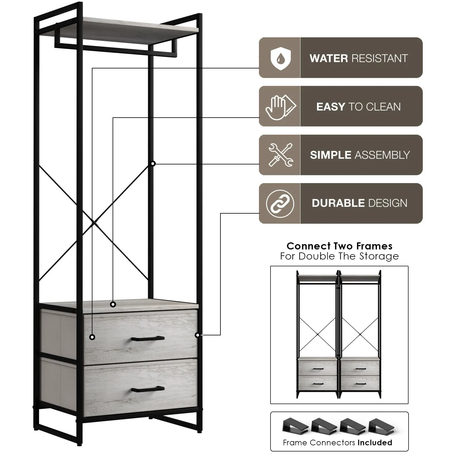 2 Drawer Tall Clothing Rack Storage