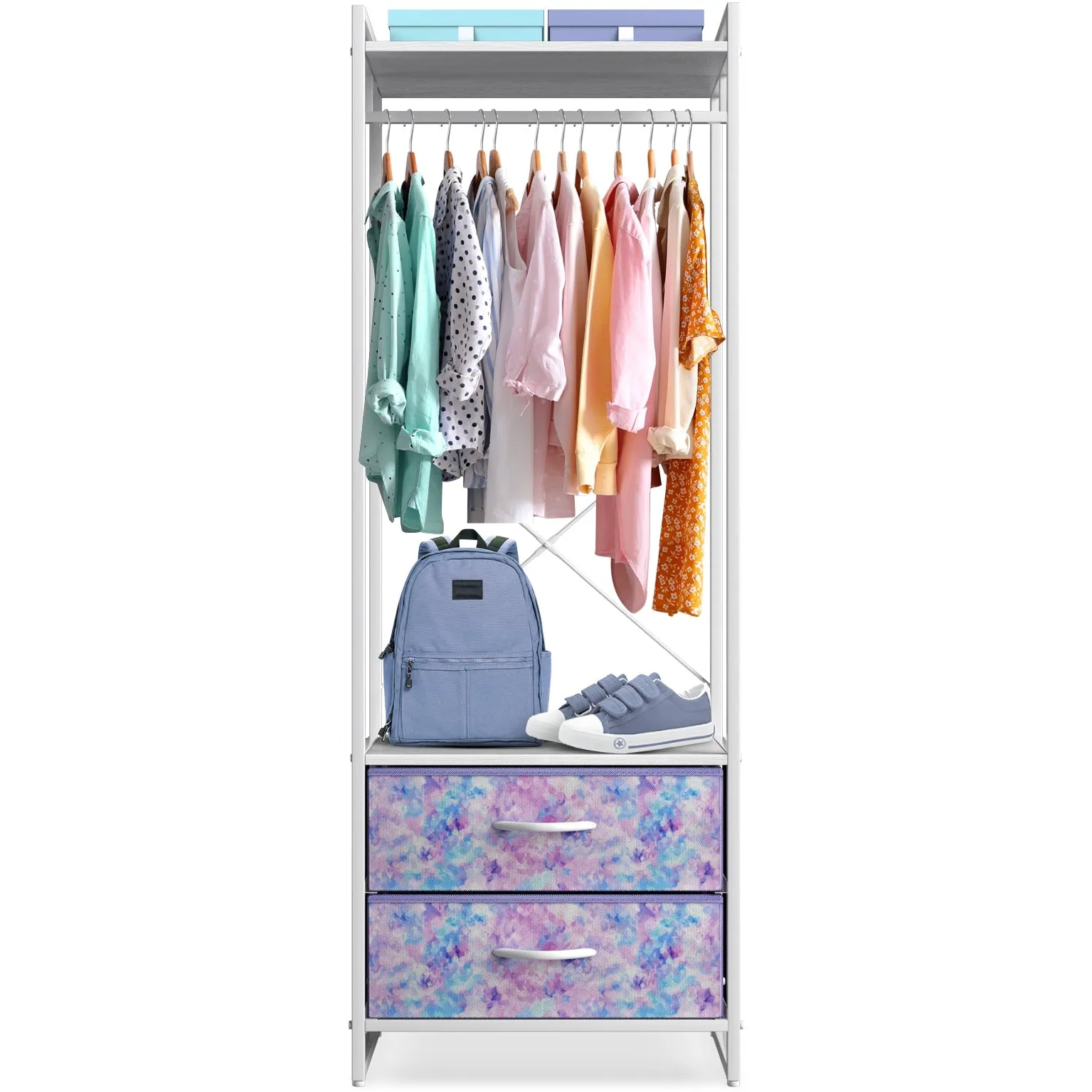 2 Drawer Tall Clothing Rack Storage