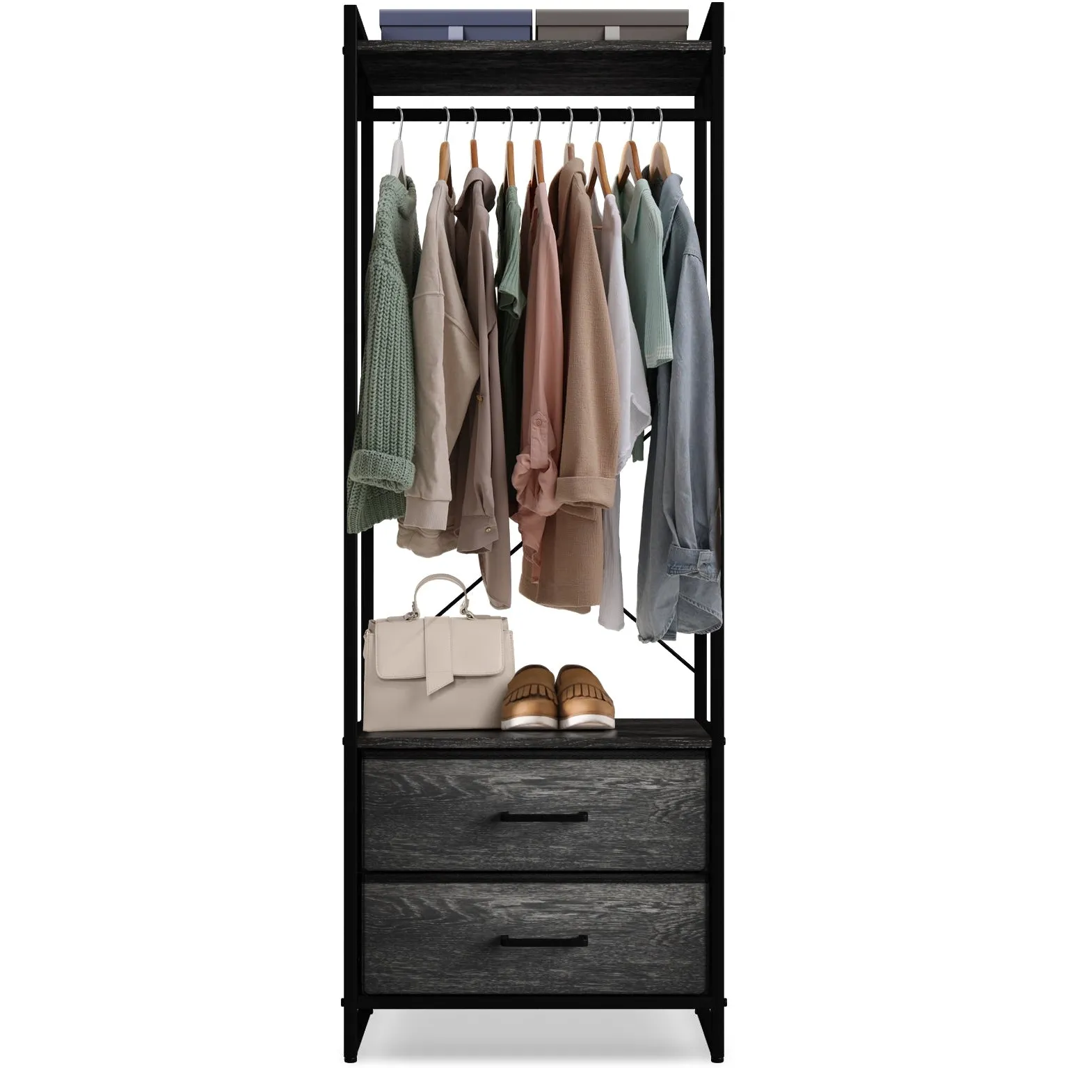 2 Drawer Tall Clothing Rack Storage