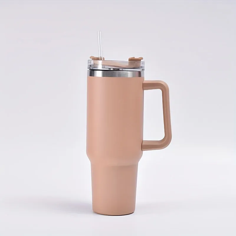 40oz Giant Insulated Stainless Steel Cup - Keeps Drinks Icy Cold for Hours, Features Portable Handle, Straw, Leak-Proof Design, Upgraded Double-Layer Car Handle, and Large Capacity - Perfect for Outdoor Enthusiasts, Camping, Hiking, and More!