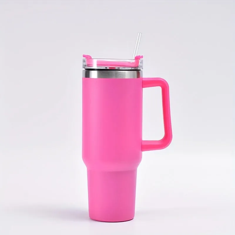 40oz Giant Insulated Stainless Steel Cup - Keeps Drinks Icy Cold for Hours, Features Portable Handle, Straw, Leak-Proof Design, Upgraded Double-Layer Car Handle, and Large Capacity - Perfect for Outdoor Enthusiasts, Camping, Hiking, and More!