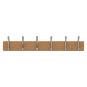 6 Chrome Hooks on Bamboo Board Hat & Coat Rack