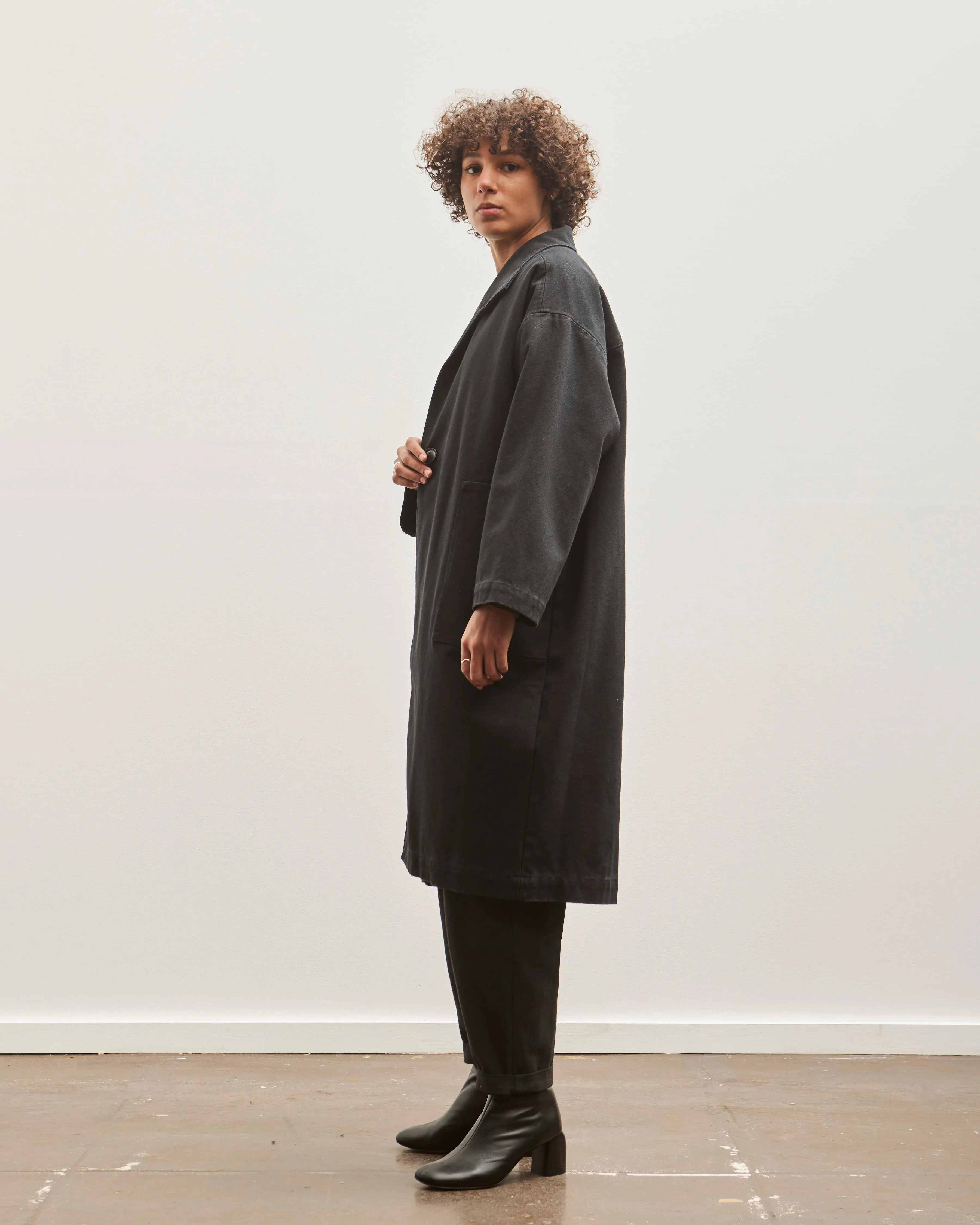 7115 Canvas Lapel Coat, Black