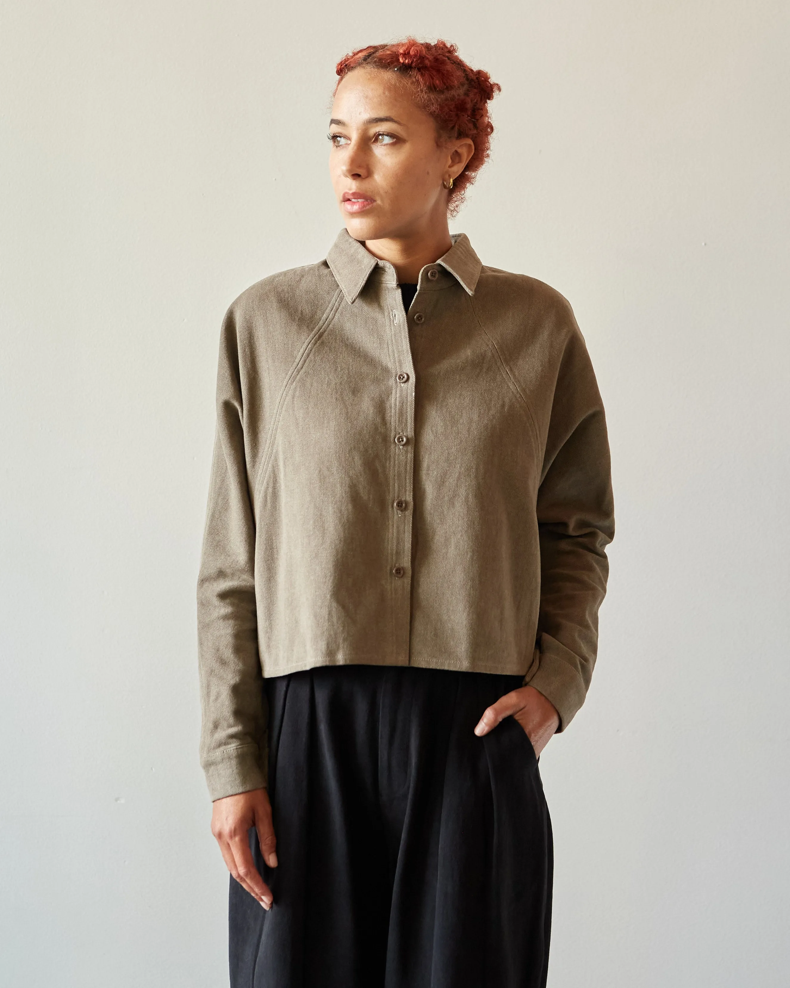 7115 Heavy Canvas 3/4 Cropped Shirt Jacket, Light Umber