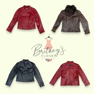 90s/ Y2K Red, Burgundy and Black Structured Leather Zipper Jackets - 8 Pieces ( BC-10-8 )