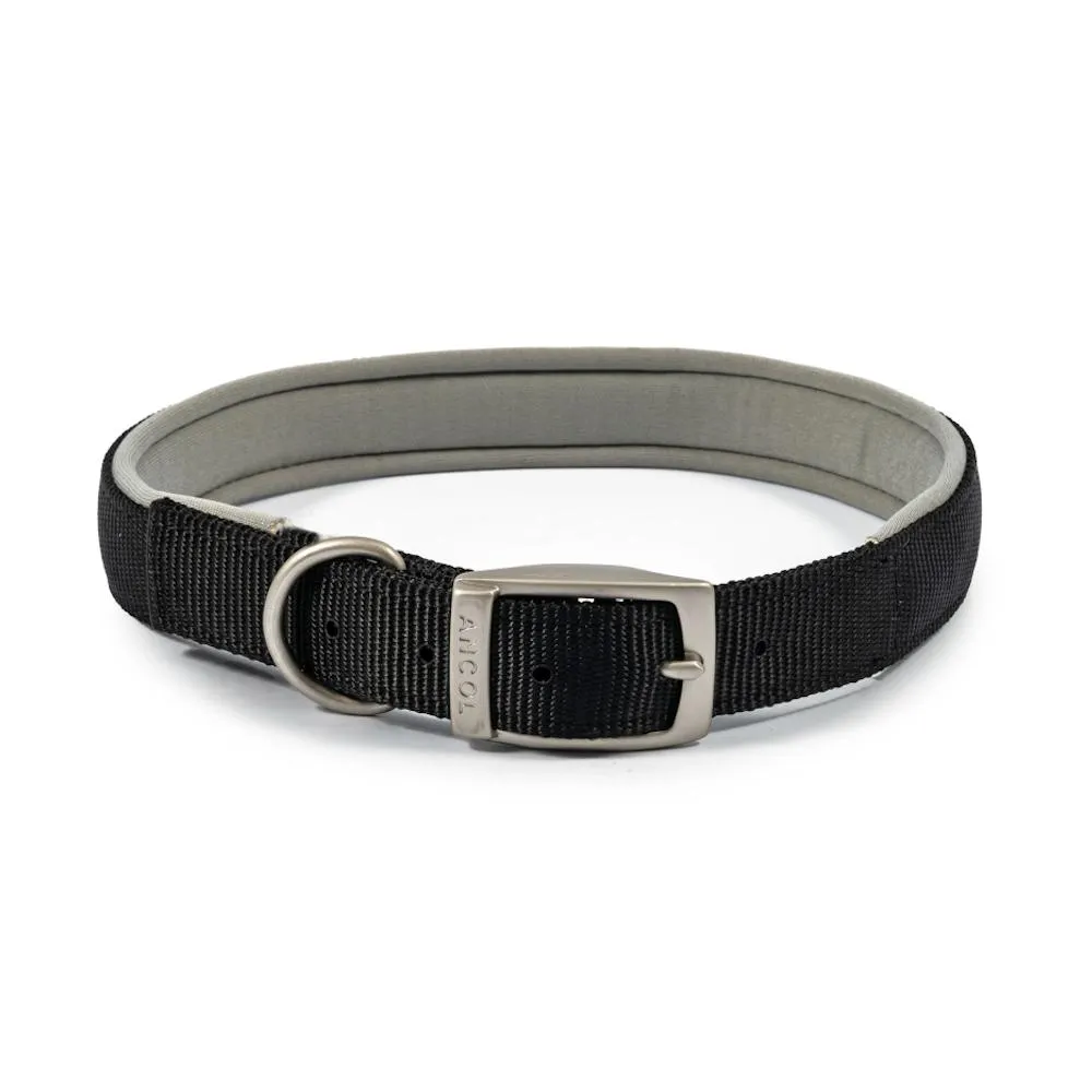 Ancol Viva Dog Collars Buckle Nylon Neoprene Padded Black 5 Sizes