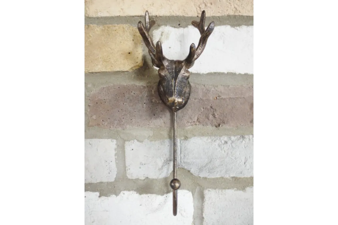 Antique Stag Head Single Wall Hook - Rustic Deer Antler Design