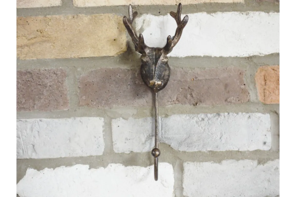 Antique Stag Head Single Wall Hook - Rustic Deer Antler Design