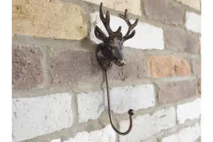 Antique Stag Head Single Wall Hook - Rustic Deer Antler Design