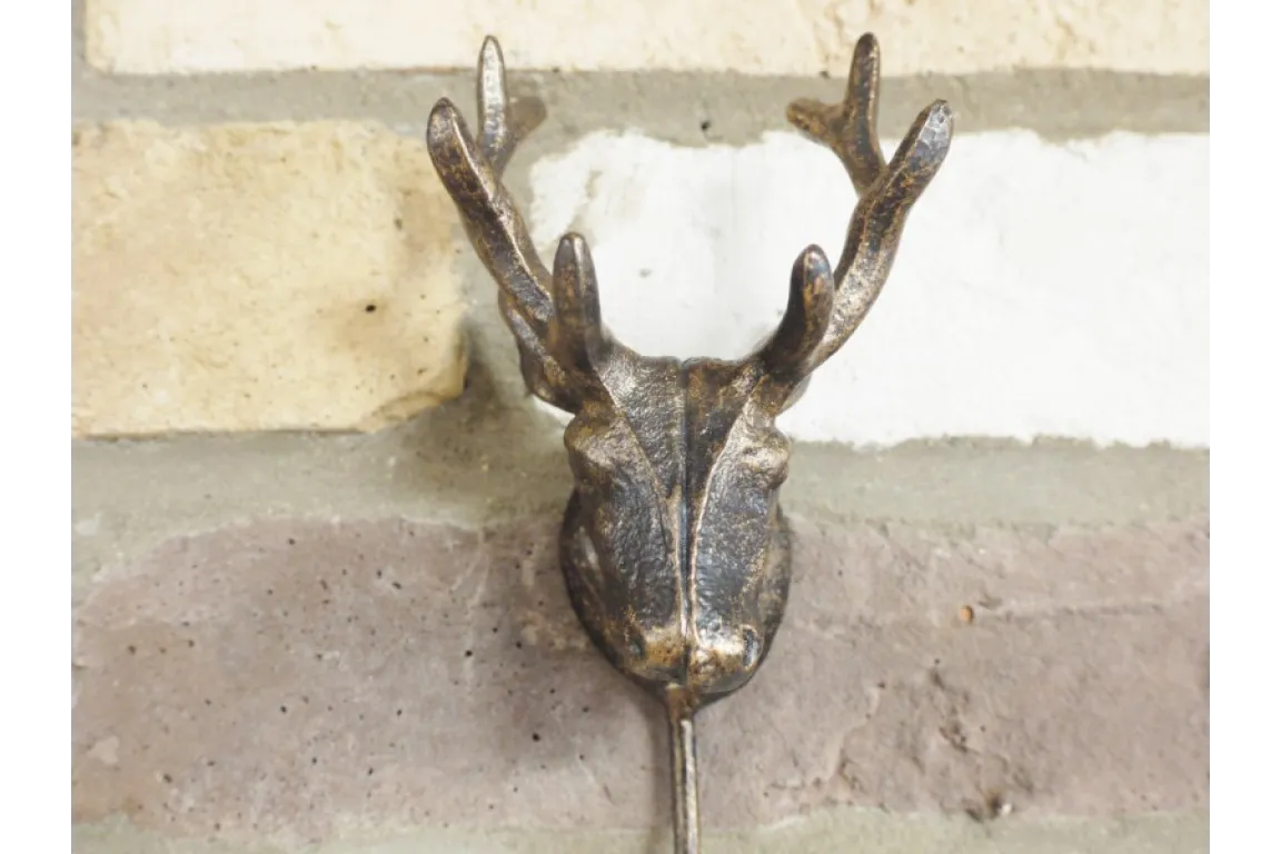 Antique Stag Head Single Wall Hook - Rustic Deer Antler Design