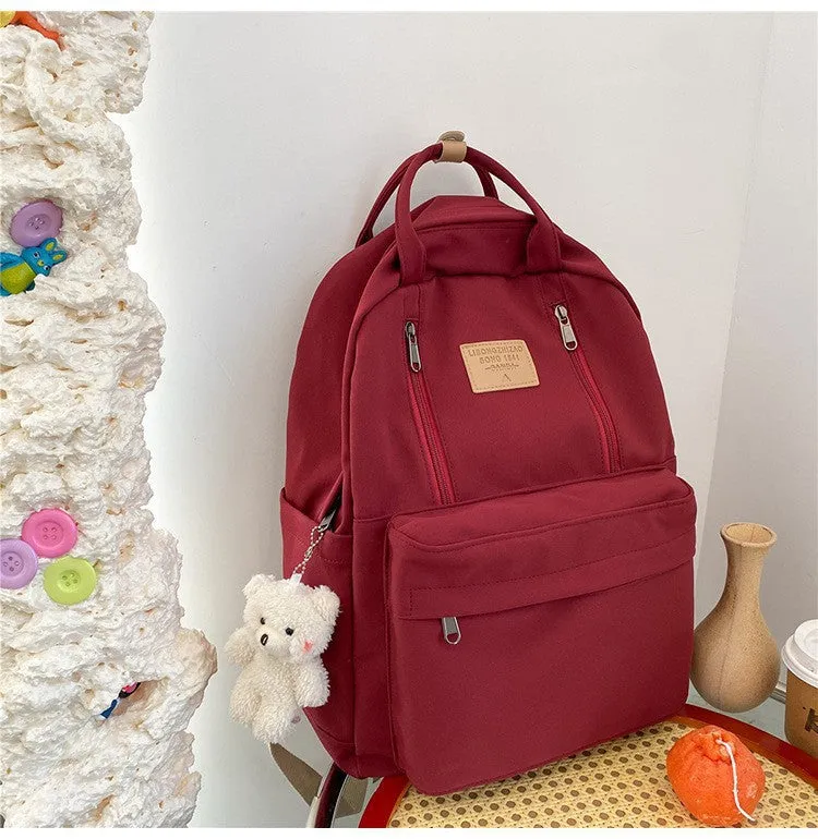 Backpack Large Capacity Middle School Student Simple Solid Color Portable Backpack Outdoor Street Leisure Female Campus Japanese Schoolbag