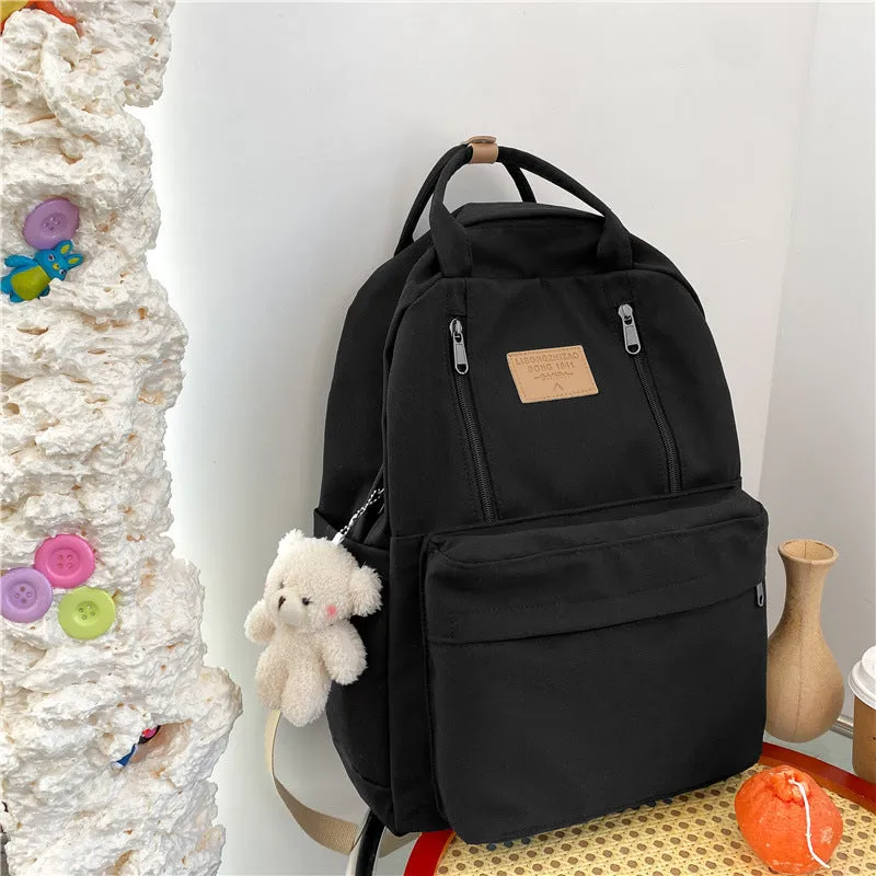 Backpack Large Capacity Middle School Student Simple Solid Color Portable Backpack Outdoor Street Leisure Female Campus Japanese Schoolbag