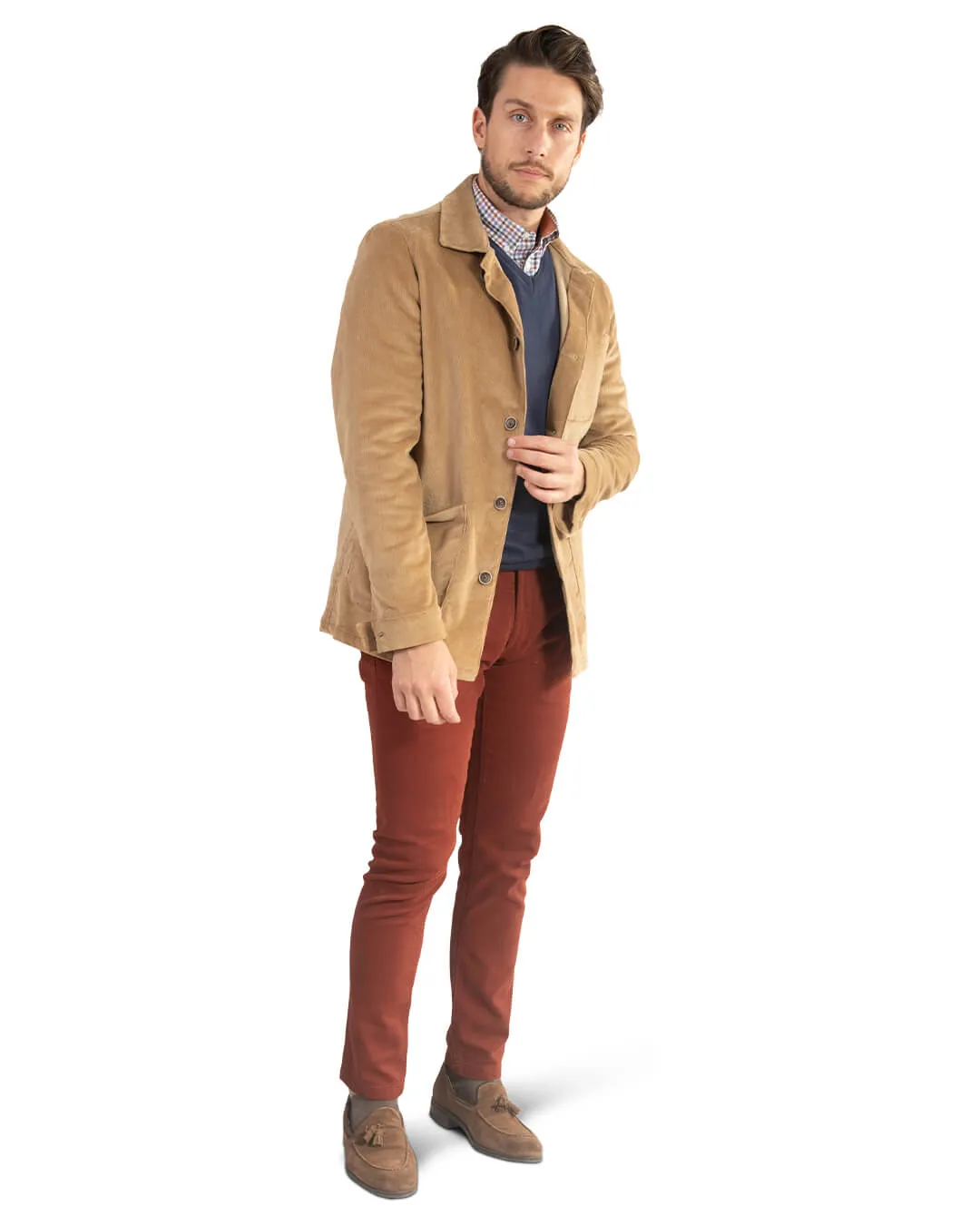 Beige Needle Cord Shirt Jacket