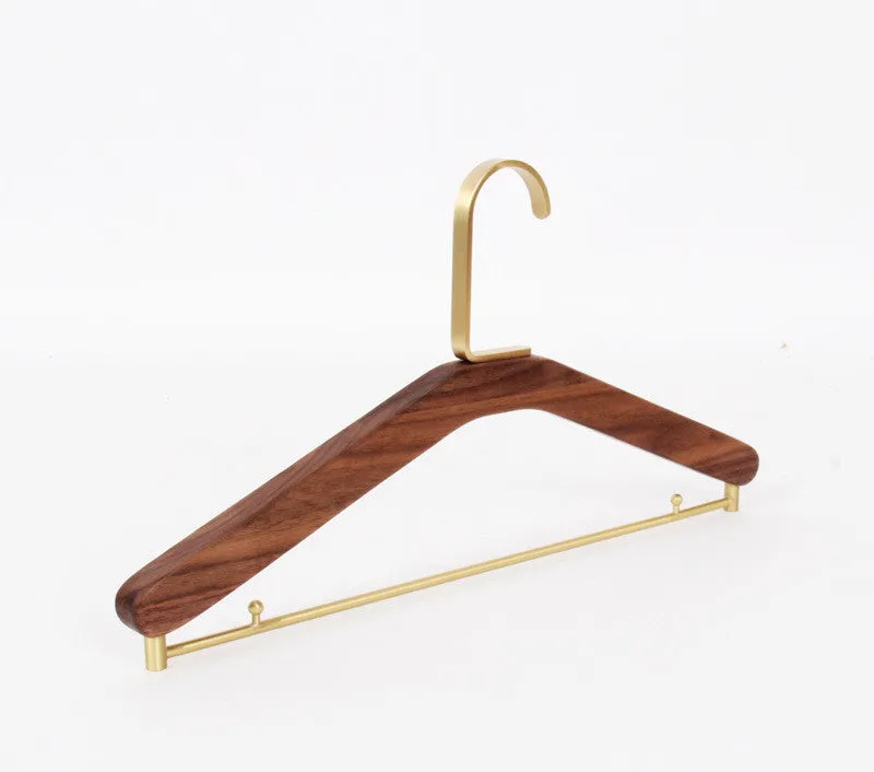 Black Walnut Solid Wood Brass Clothes Support Non-Slip Coat Hanger