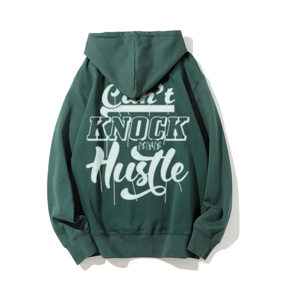 Can't Knock The Hustle Funny Letter Graphic Pullover With Kangaroo Pocket Hoodies