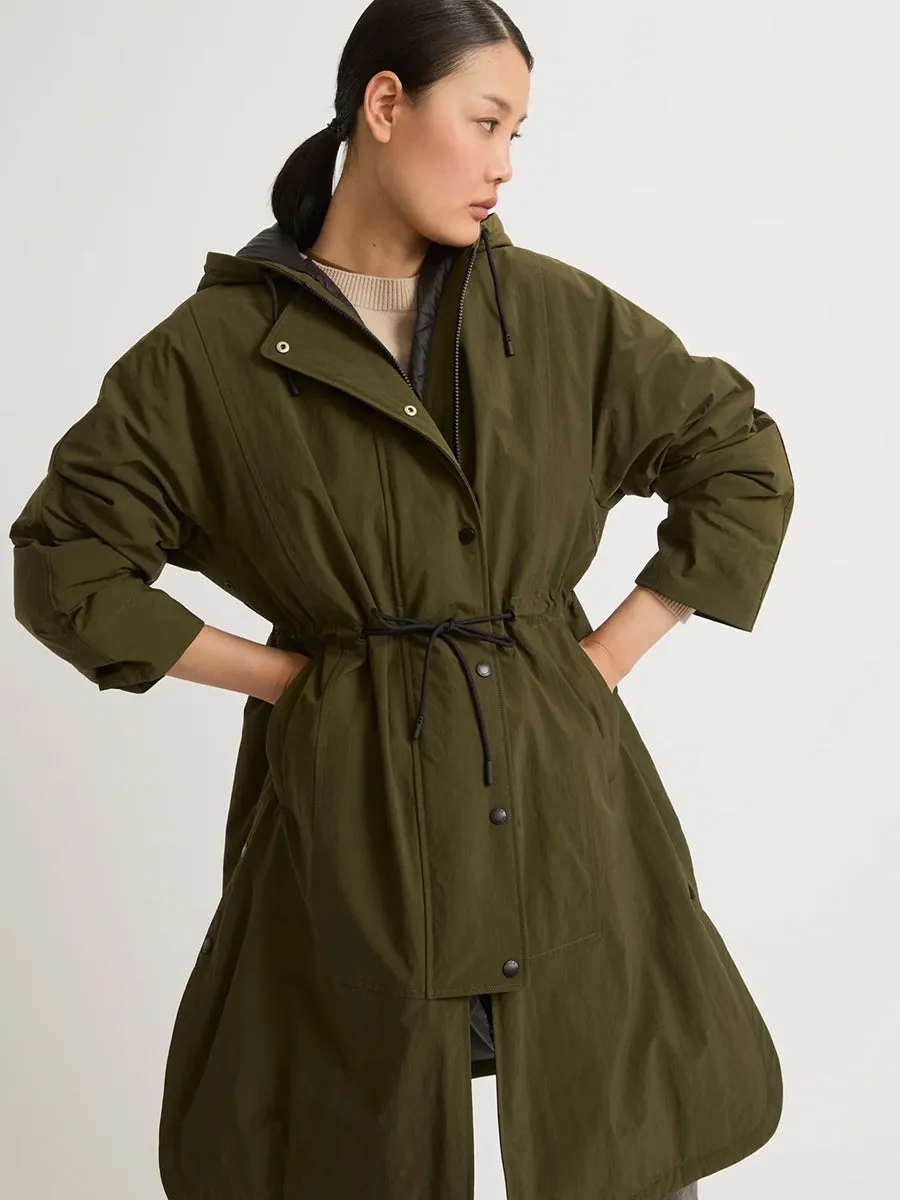 Cape Style Technical Coat in Army Green