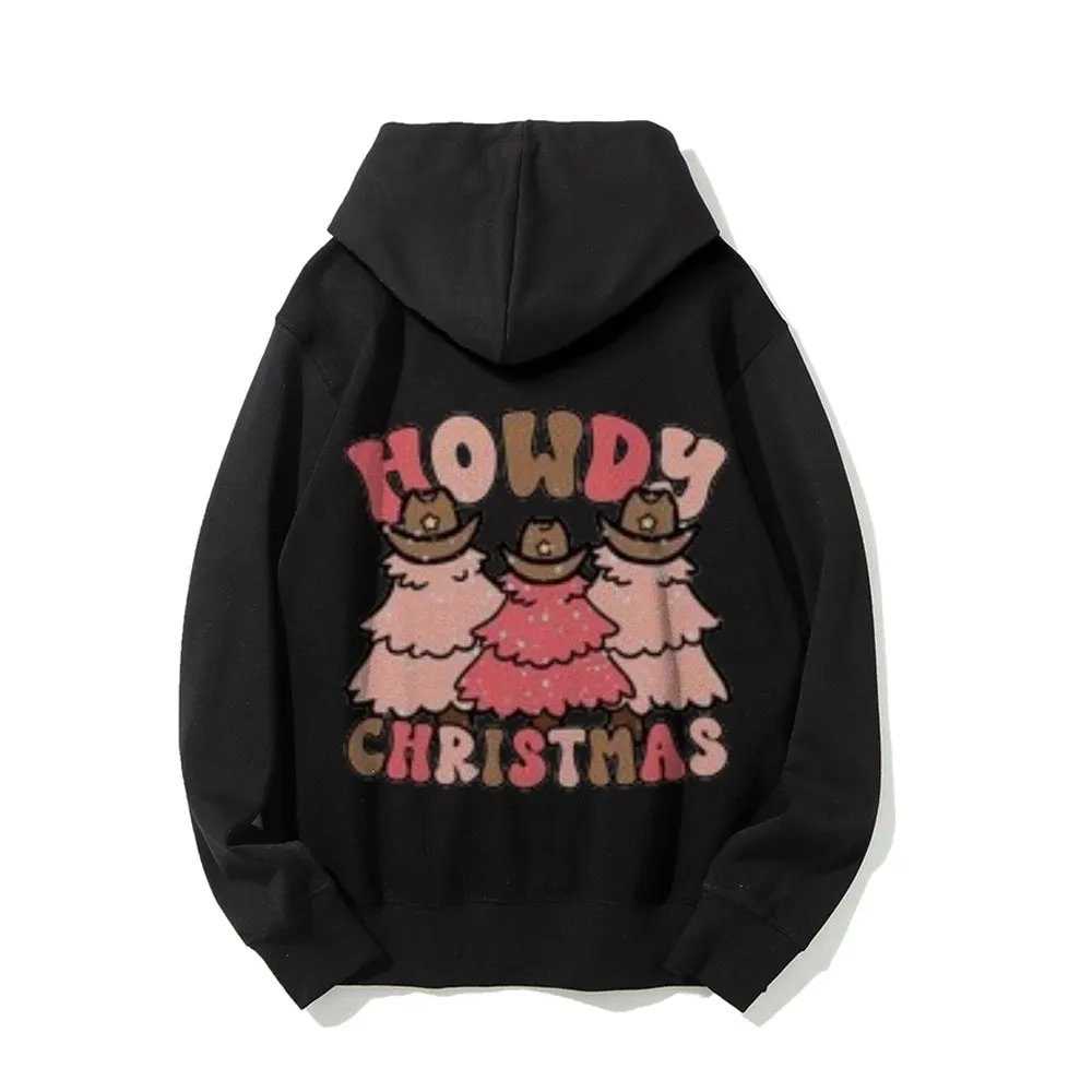 Christmas Holiday Graphic Pullover With Kangaroo Pocket Hoodies