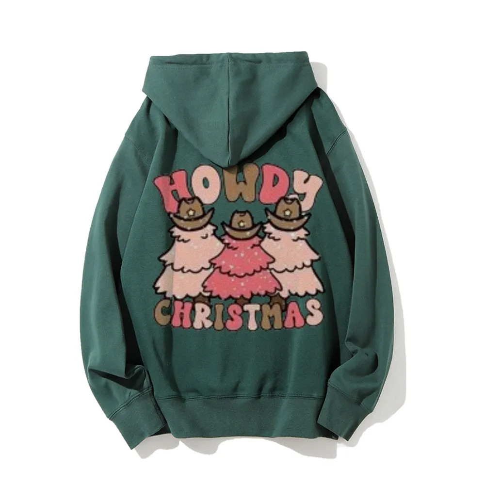 Christmas Holiday Graphic Pullover With Kangaroo Pocket Hoodies