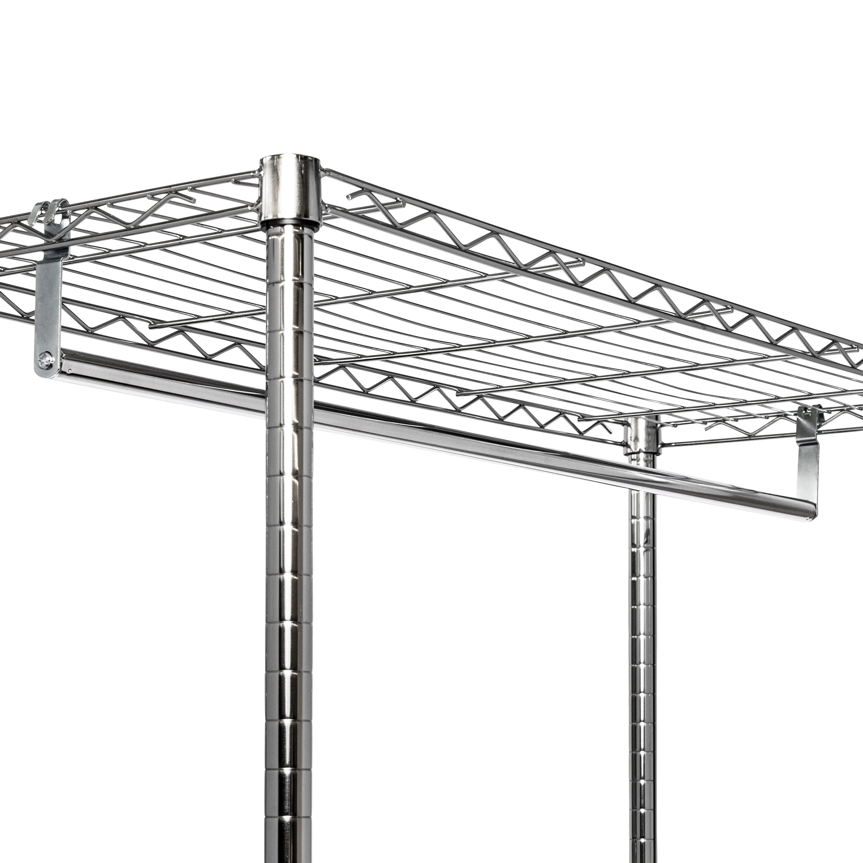 Chrome Heavy-Duty Rolling Clothes Rack with 2 Shelves