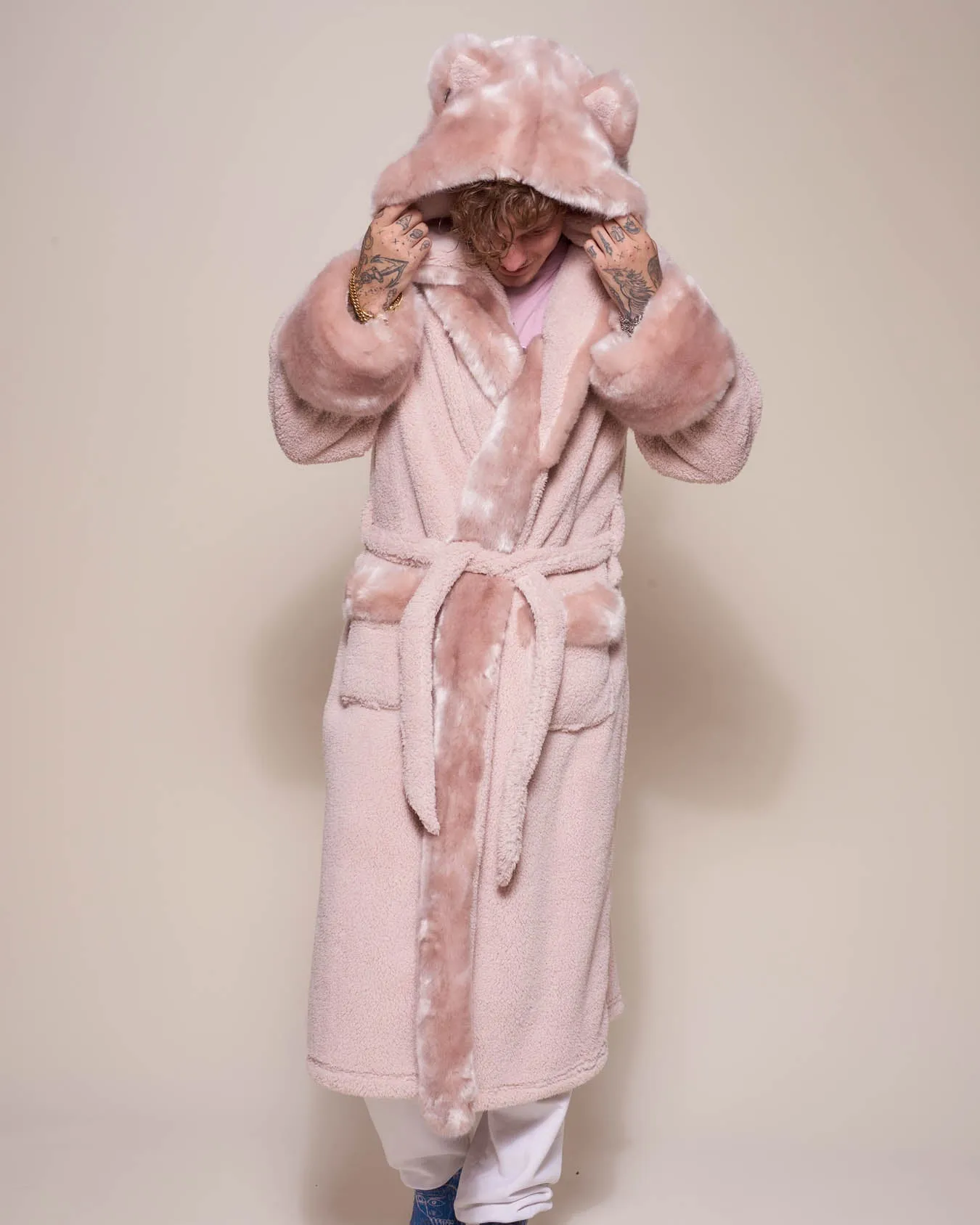 Classic Men's Luxury Pink Robe | Rose Quartz Wolf