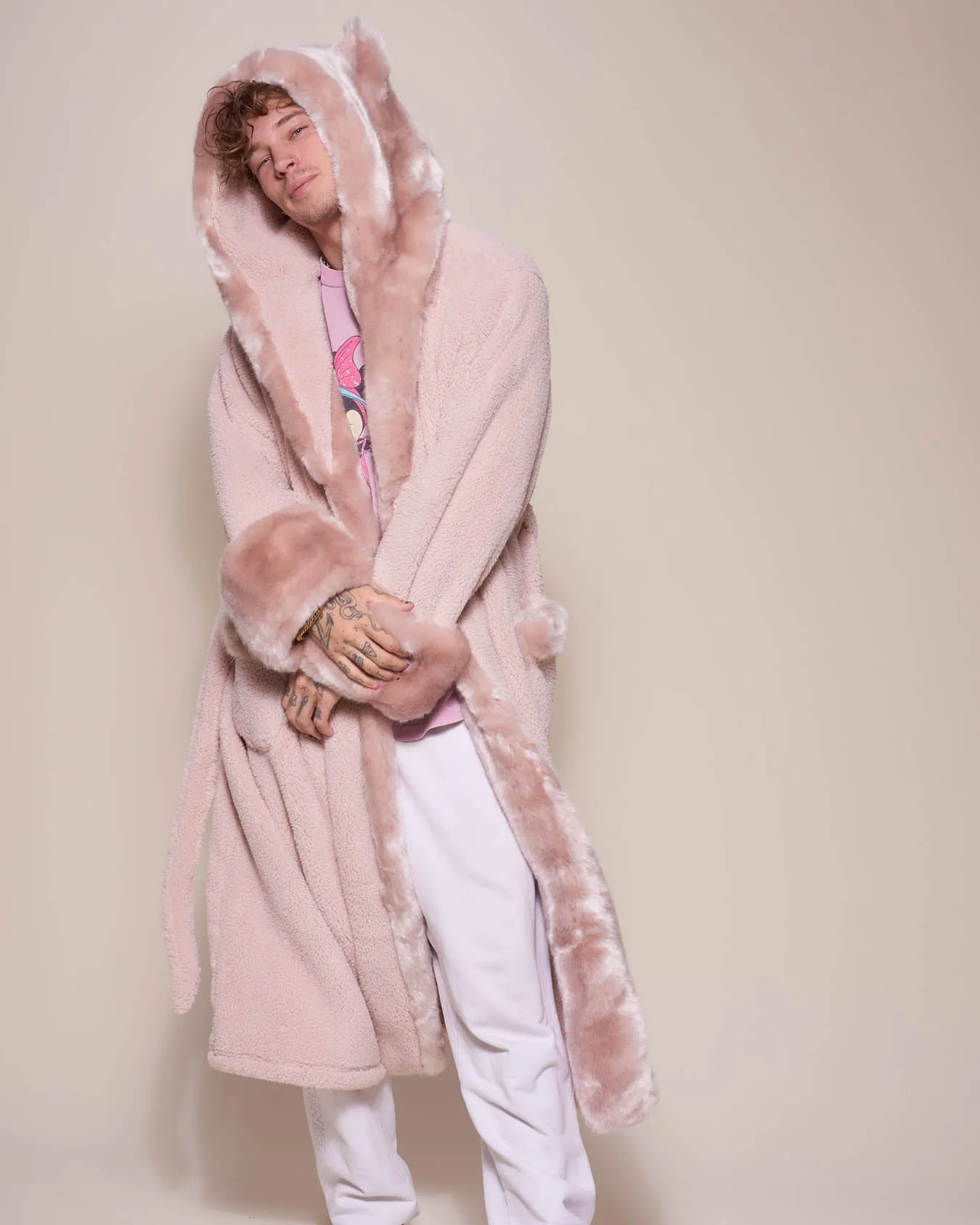 Classic Men's Luxury Pink Robe | Rose Quartz Wolf