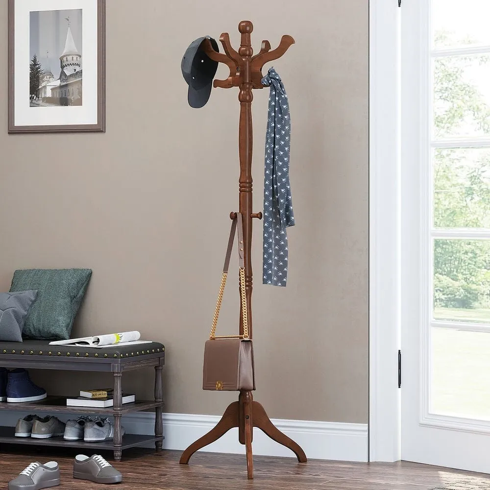 Classic Traditional Solid Wood Coat Rack in Walnut Finish