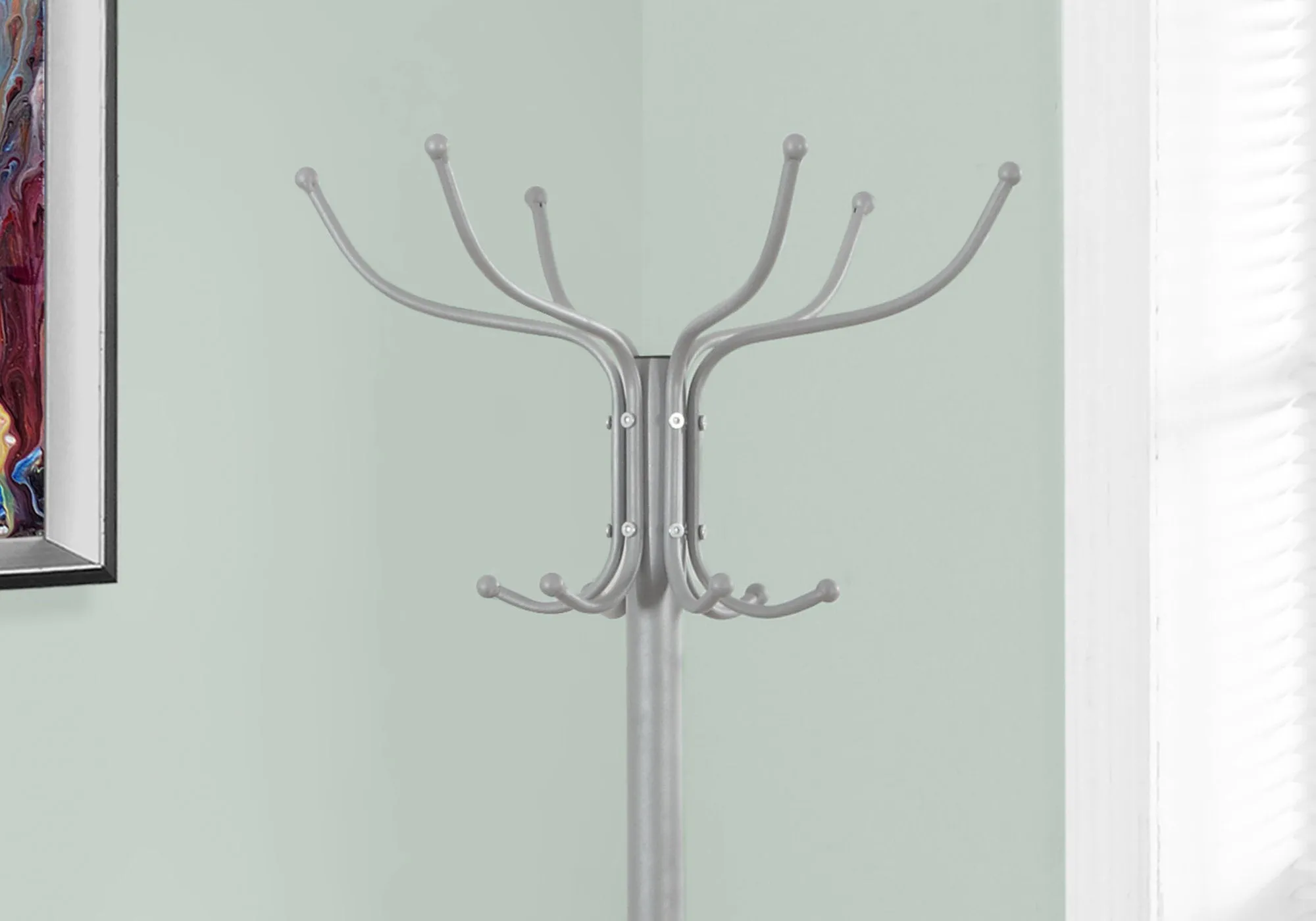 Coat Rack - 70"H / Silver Metal With An Umbrella Holder