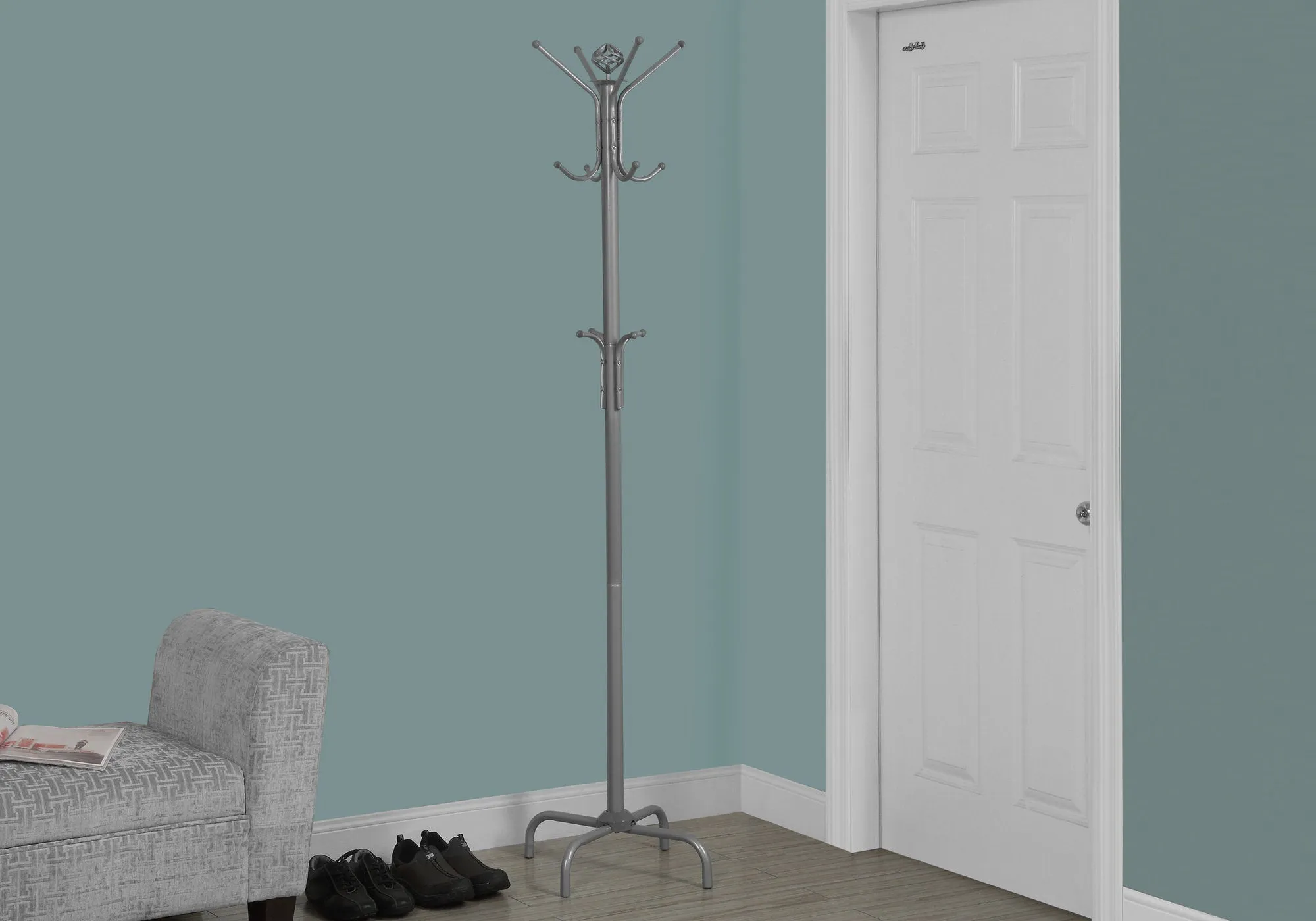 Coat Rack - 70"H / Silver Metal