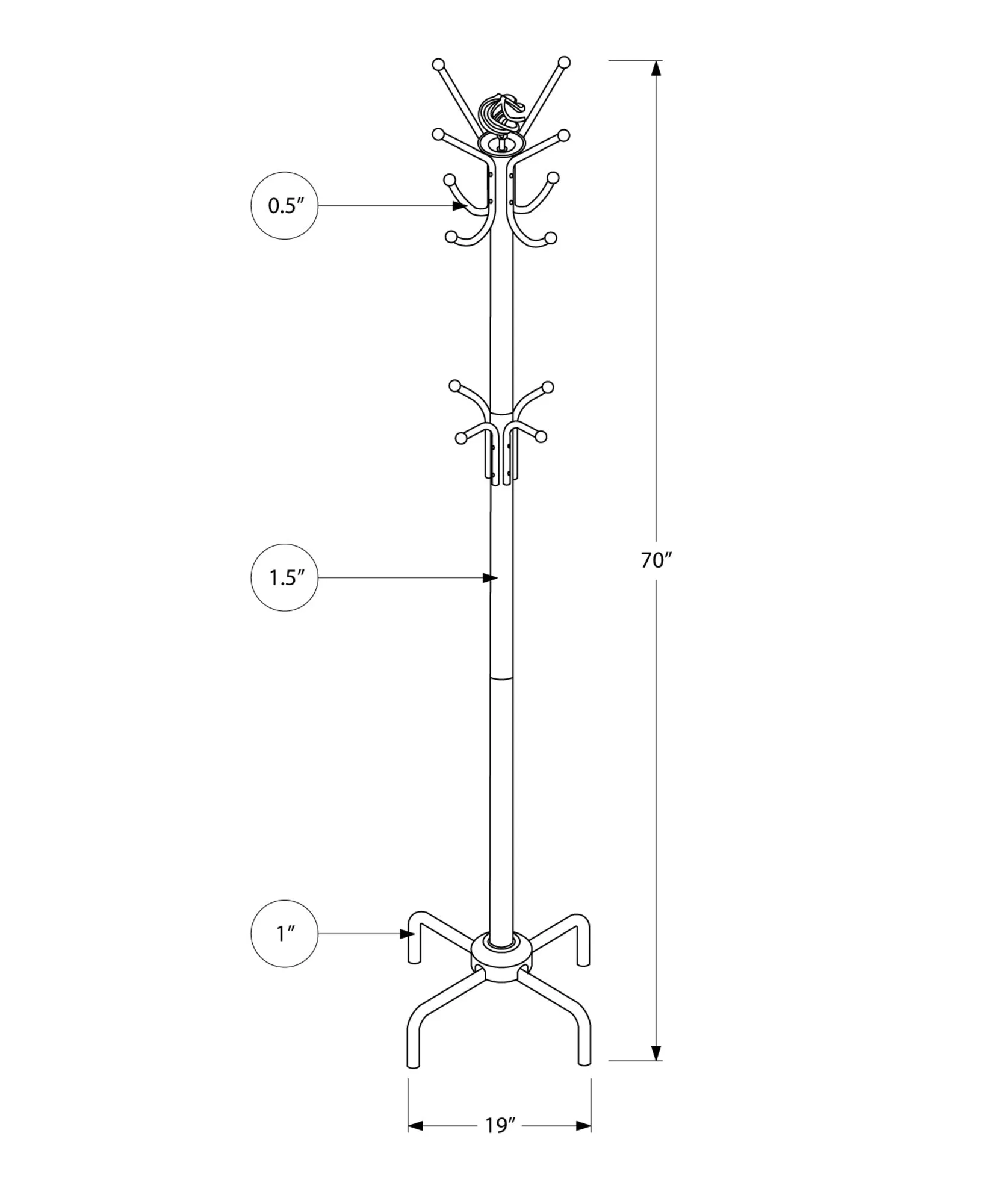 Coat Rack - 70"H / Silver Metal