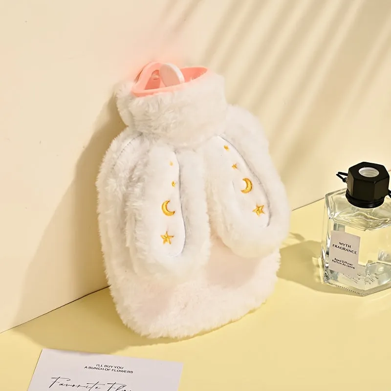 Cute Plush Bunny Ear Hand Warmer - Portable Hot Water Bottle, No Batteries Required, PVC Material