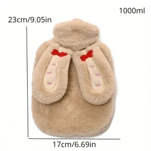 Cute Plush Bunny Ear Hand Warmer - Portable Hot Water Bottle, No Batteries Required, PVC Material