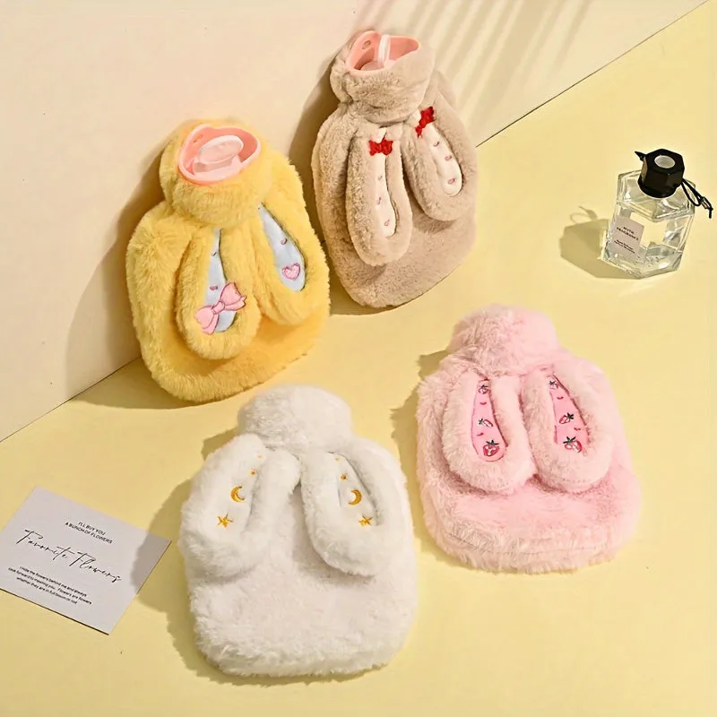 Cute Plush Bunny Ear Hand Warmer - Portable Hot Water Bottle, No Batteries Required, PVC Material