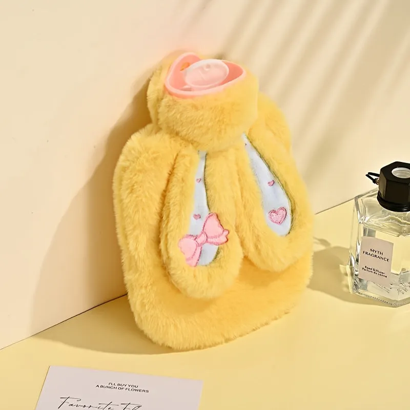 Cute Plush Bunny Ear Hand Warmer - Portable Hot Water Bottle, No Batteries Required, PVC Material