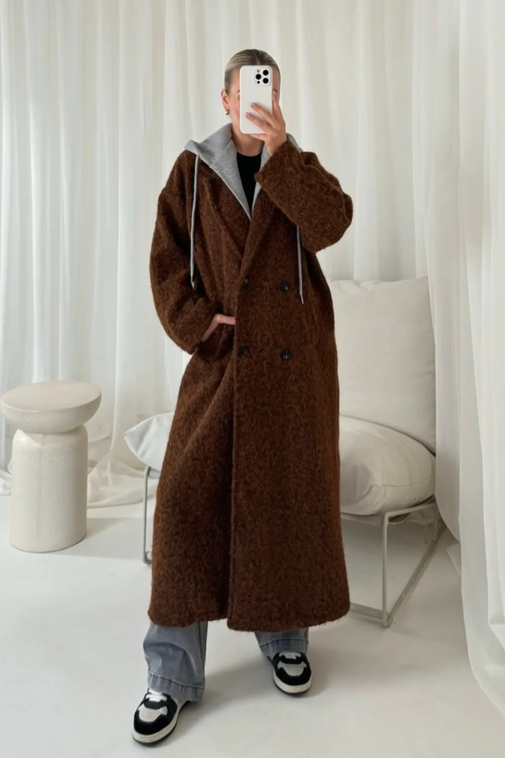 Demi rust hooded longline coat