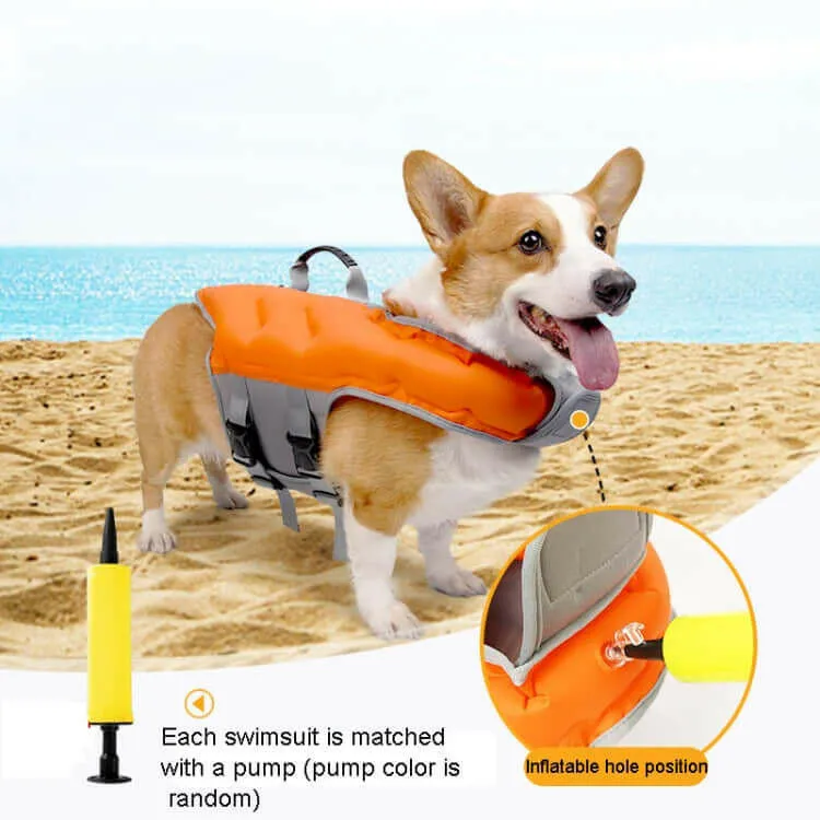 Dog Inflatable Swimsuit Easy to Carry Pet Life Jacket with Pump, Size: