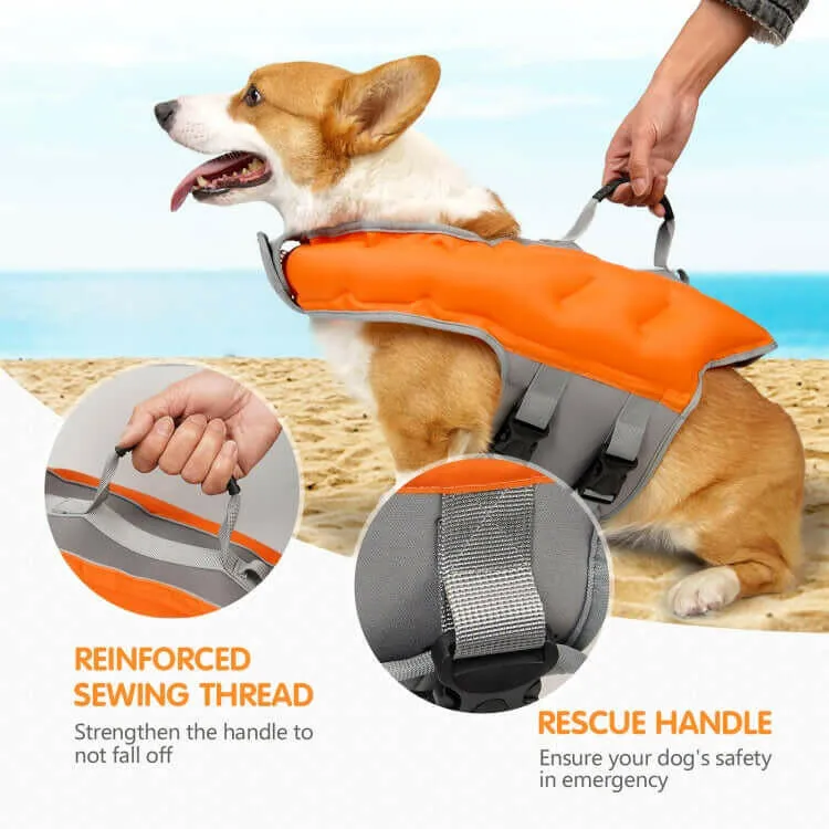 Dog Inflatable Swimsuit Easy to Carry Pet Life Jacket with Pump, Size: