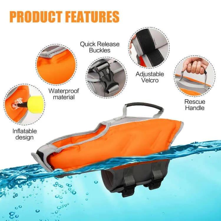 Dog Inflatable Swimsuit Easy to Carry Pet Life Jacket with Pump, Size: