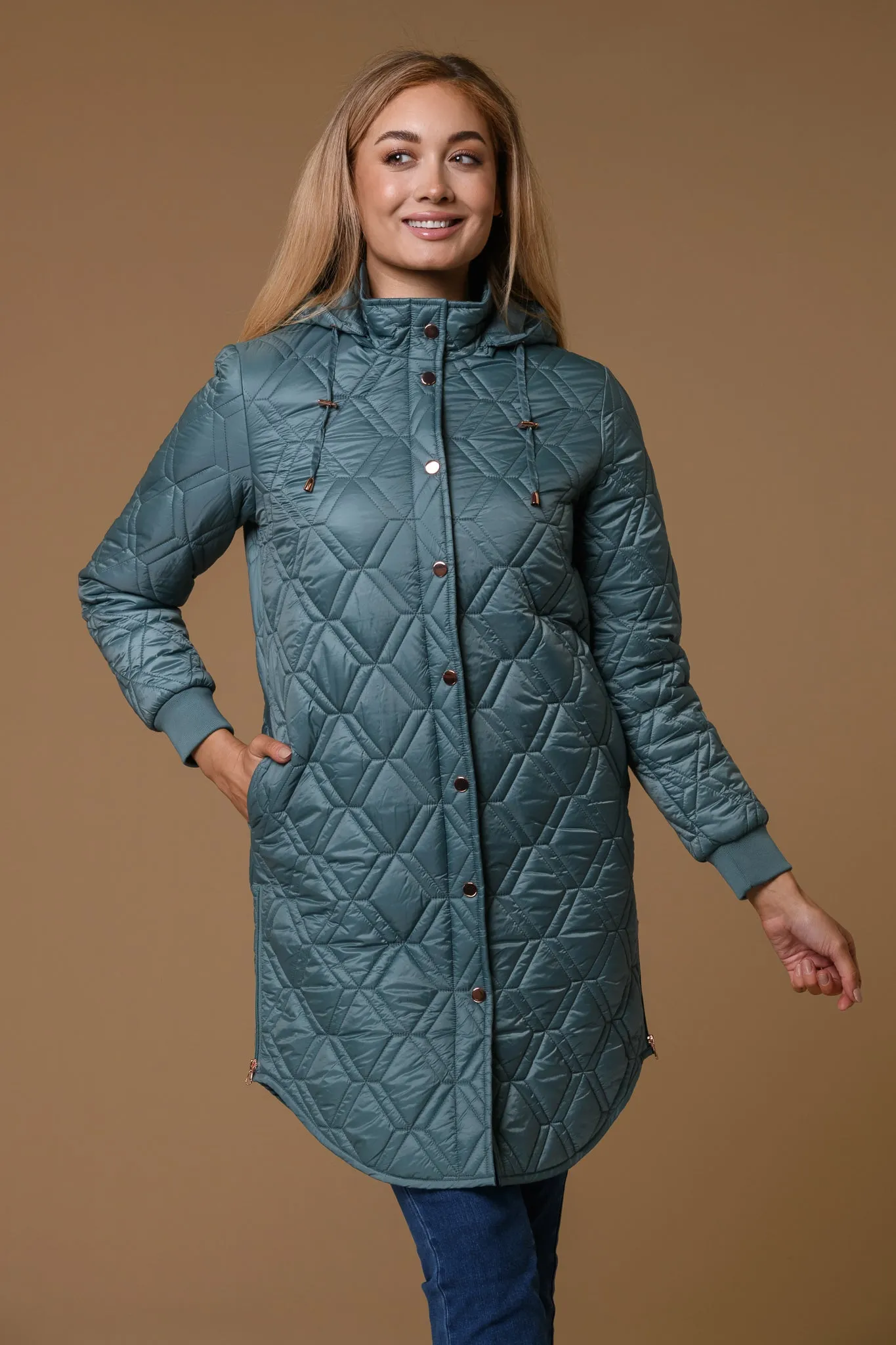 Double Diamond Quilt Jacket-Green