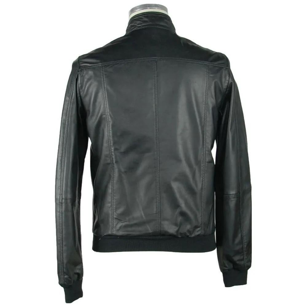 Emilio Romanelli Sleek Black Leather Jacket For Men