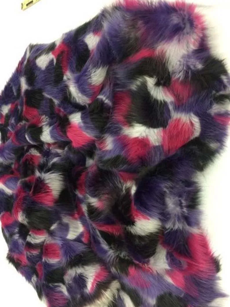 Faux Fur Fabric Multi-color Purple Fuschia Fabric By The Yard