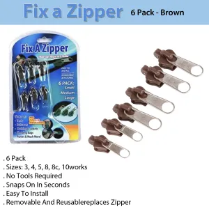 Fix a Zipper- 6 Zippers- Brown