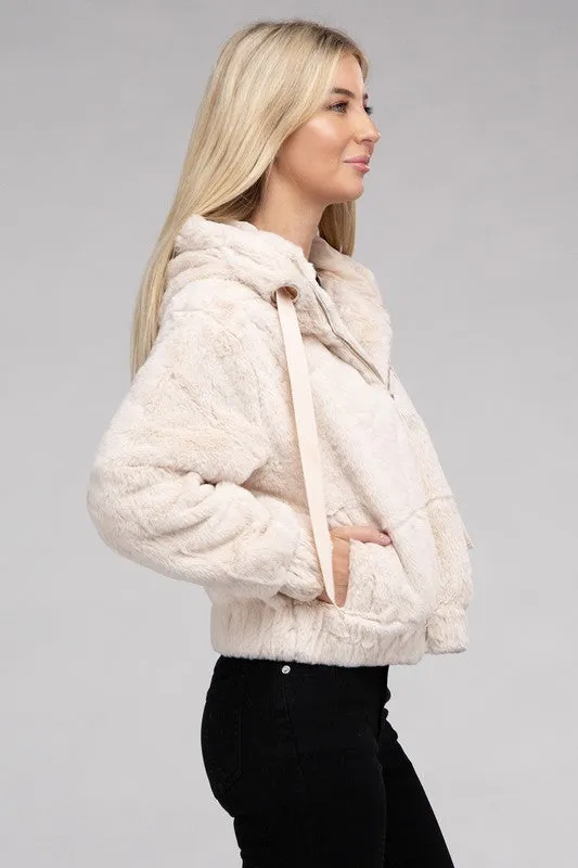 Fluffy Zip-Up Teddy Hoodie