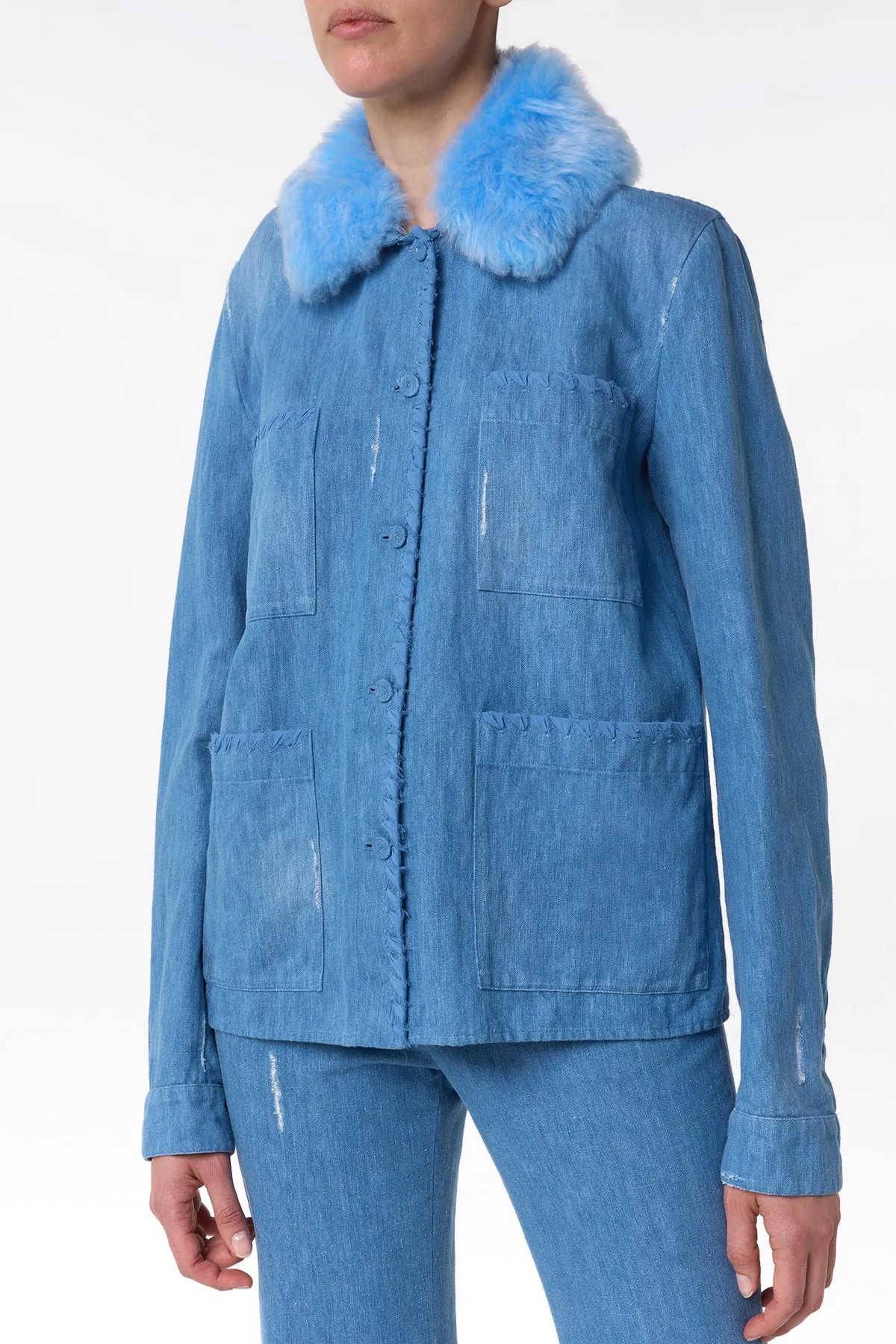 Fosse Chore Jacket in Light Blue Recycled Cotton Linen